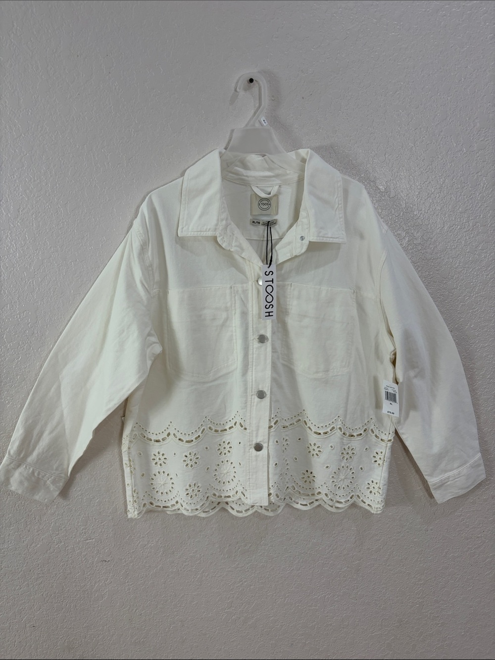 Stoosh White,Eyelet Hem Jean Jacket,Size XL